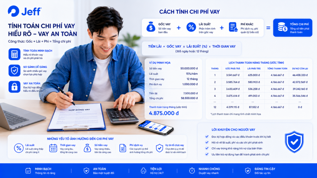 Cách tính tổng số tiền phải trả khi vay qua Jeff