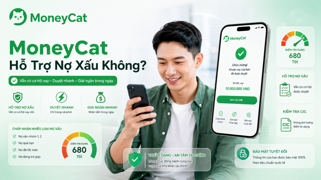 MoneyCat hỗ trợ nợ xấu và xét duyệt hồ sơ vay online