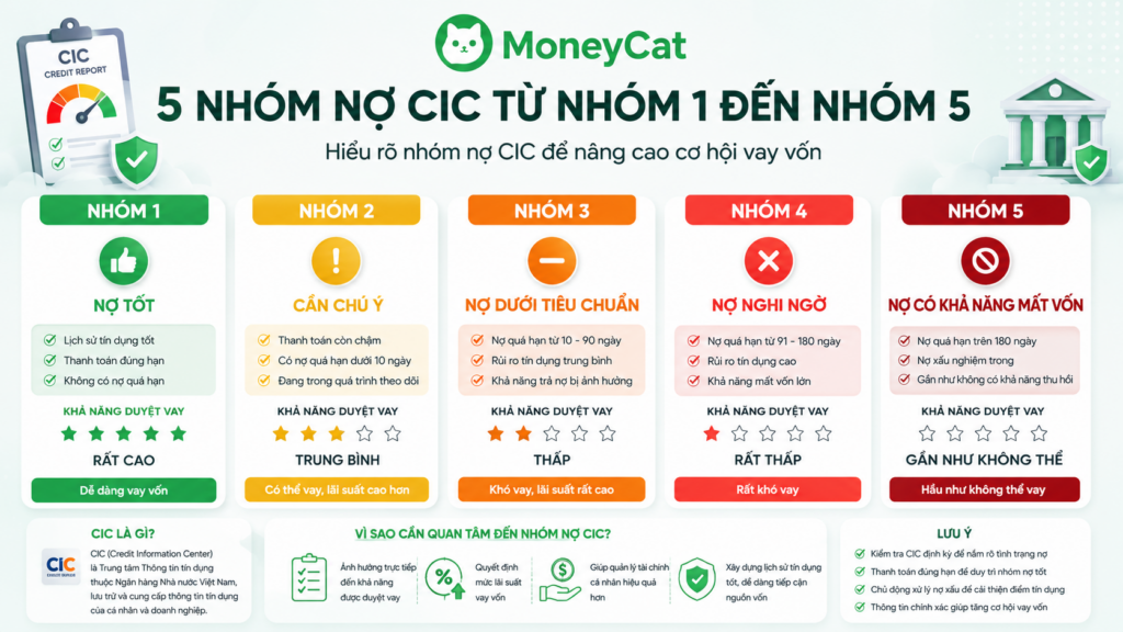 Phân loại nhóm nợ CIC và khả năng vay MoneyCat