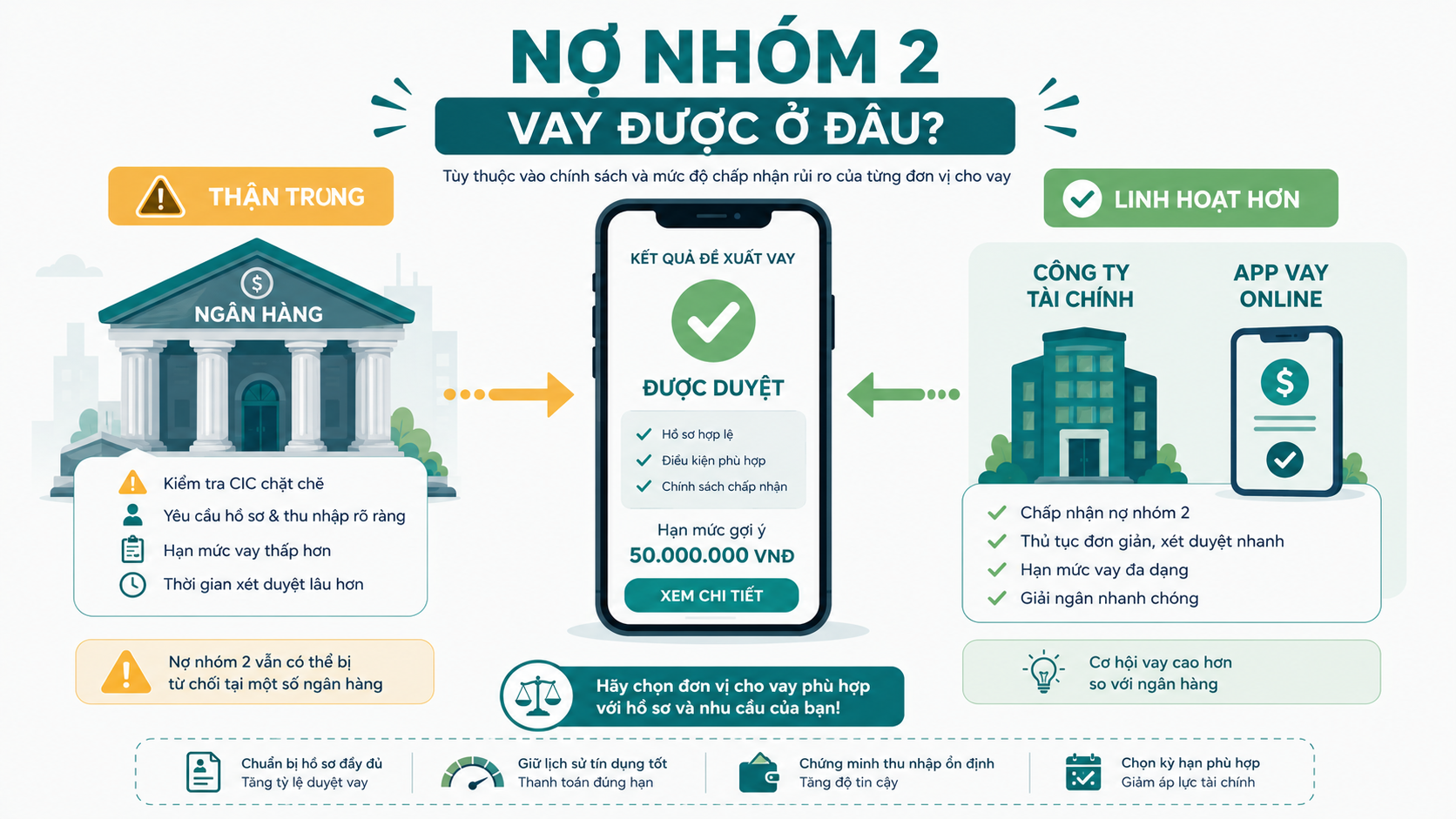 Nợ nhóm 2 có vay được không: ngân hàng thận trọng, công ty tài chính linh hoạt hơn